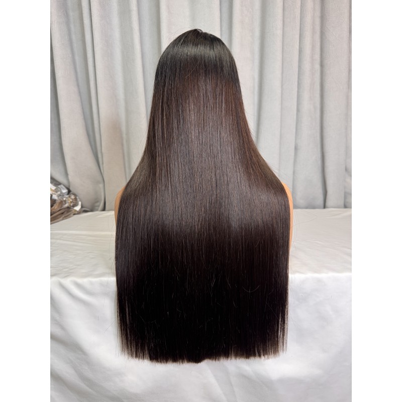 1B/#2 Black Root 300% Density Double Drawn Bone Straight 2x6 5x5 Transparent Lace Closure Wig